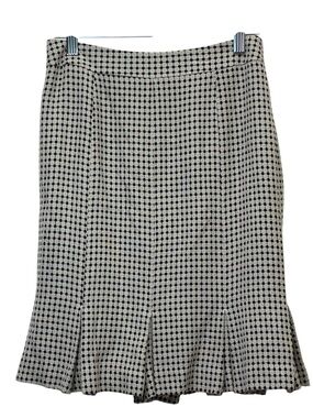 Ann Taylor LOFT Black Cream Micro Dot Grid Flounce Skirt Classic A-Line Size 2P